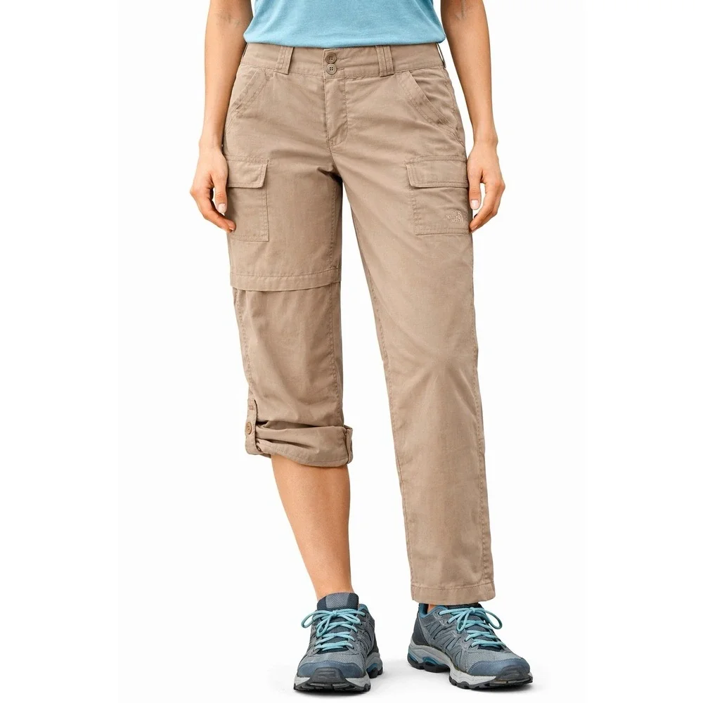 The North Face Womens Cargo Pants Size 8 Convertible Hiking Nylon Tan - Picture 1 of 16